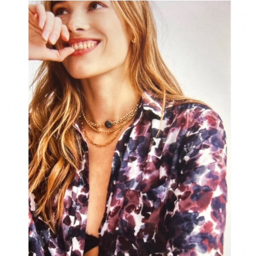 Cloth & Stone x Anthropologie Abstract Floral Button Front Blouse Small